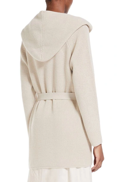 Shop Max Mara Nava Long Hooded Wool Cardigan In Albino