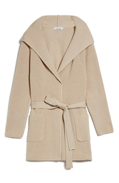 Shop Max Mara Nava Long Hooded Wool Cardigan In Albino