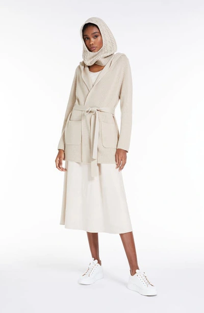 Shop Max Mara Nava Long Hooded Wool Cardigan In Albino