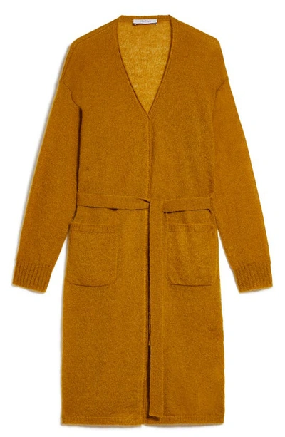 Shop Max Mara Leisure Gabon Belted Long Cardigan In Ochre