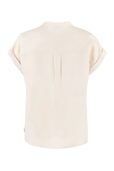 Shop Woolrich Short Sleeve Linen Blend Shirt In Panna