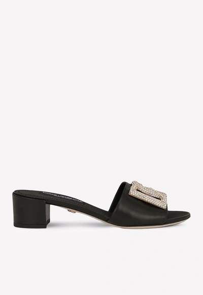 Shop Dolce & Gabbana 40 Crystal Dg Mules In Leather In Black