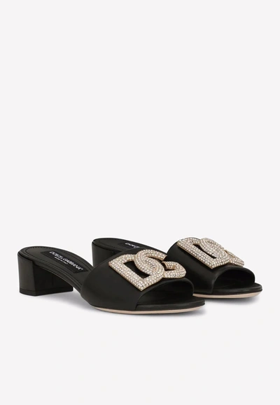 Shop Dolce & Gabbana 40 Crystal Dg Mules In Leather In Black
