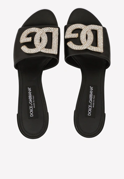 Shop Dolce & Gabbana 40 Crystal Dg Mules In Leather In Black