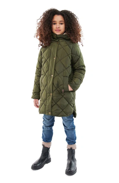 Shop Barbour Kids' Sandyford Quilted Jacket With Faux Fur Lined Hood In Olive