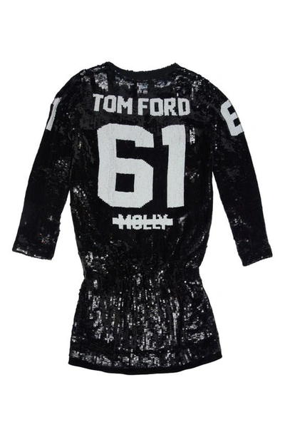 Shop Tom Ford Sequin Logo Long Sleeve Dress In Black/ White