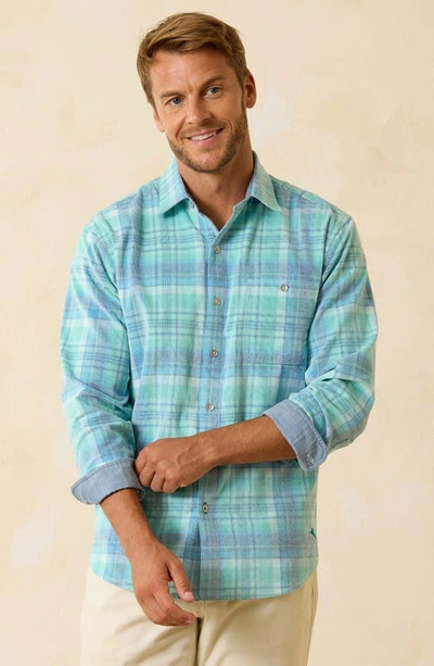 Shop Tommy Bahama Coastline Tranquil Check Cotton Corduroy Button-up Shirt In Cabo Teal