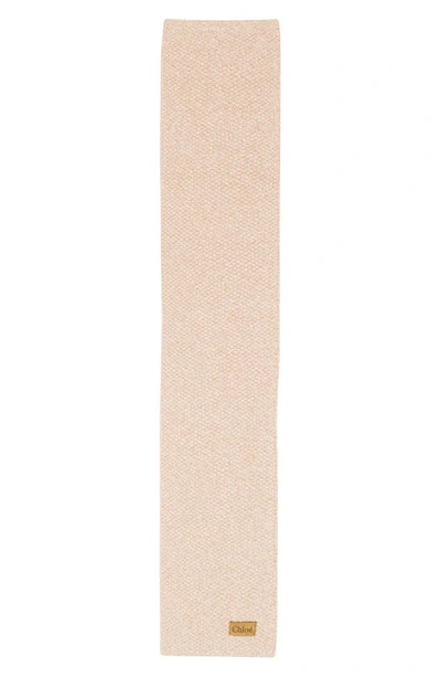 Chloé Logo-patch Chunky-knit Scarf In Beige - Pink 1 96e