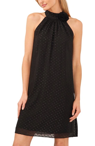 Shop Cece Metallic Rosette Clip Dot Chiffon Dress In Rich Black