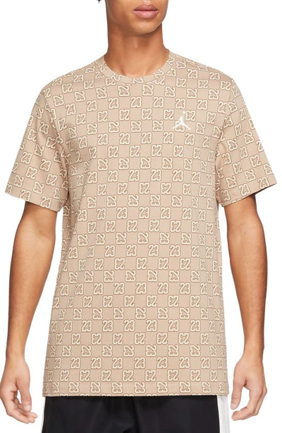 Shop Jordan Flight Essentials Allover Print T-shirt In Hemp/ Sanddrift