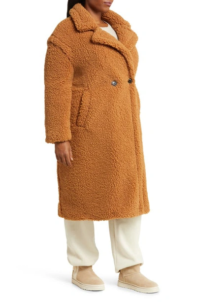 Shop Ugg Gertrude Double Breasted Teddy Coat In Chestnut