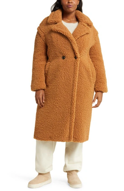 Shop Ugg Gertrude Double Breasted Teddy Coat In Chestnut