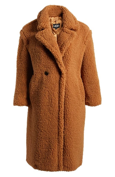 Shop Ugg Gertrude Double Breasted Teddy Coat In Chestnut