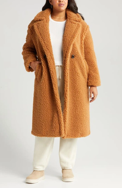 Shop Ugg Gertrude Double Breasted Teddy Coat In Chestnut