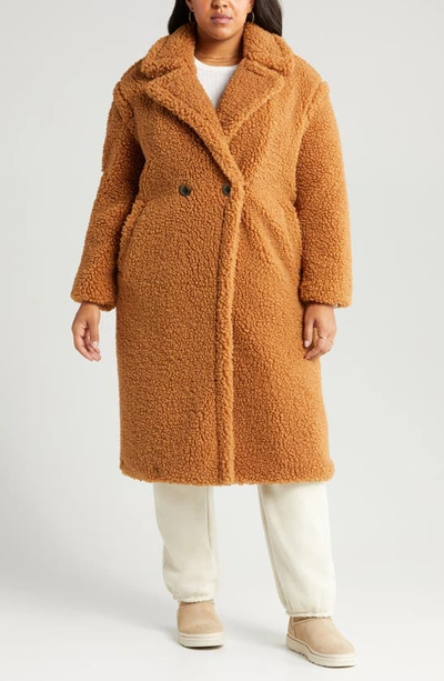 Shop Ugg Gertrude Double Breasted Teddy Coat In Chestnut