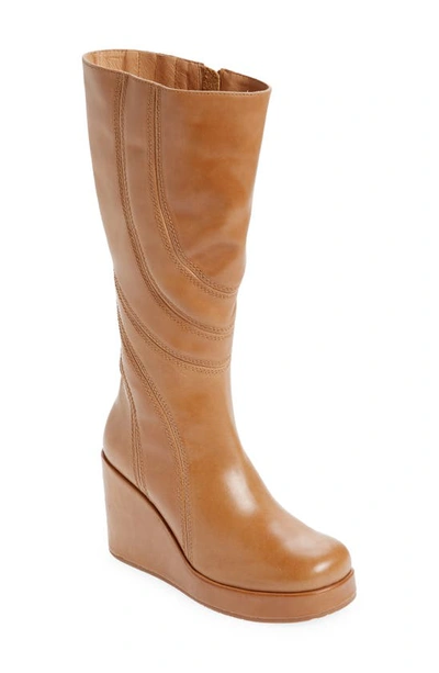 Shop Chocolat Blu Peggy Platform Wedge Boot In Camel Leather