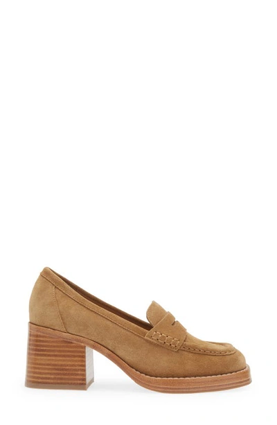 Chocolat Blu Irene Penny Loafer Pump In Camel Suede
