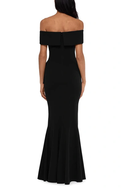 Shop Betsy & Adam Cascade Ruffle Off The Shoulder Mermaid Gown In Black