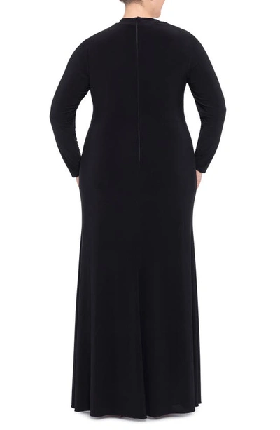 Shop Betsy & Adam Long Sleeve Asymmetric Neck Jersey Gown In Black