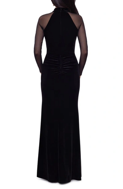 Shop Betsy & Adam Long Sleeve Mixed Media Sheath Gown In Black
