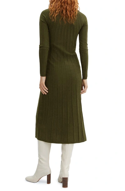 Shop Mango Rib Mock Neck Long Sleeve Sweater Dress In Khaki