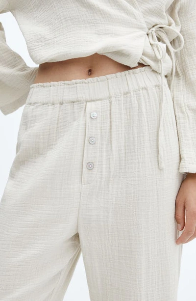 Shop Mango Cotton Pajama Pants In Beige