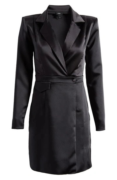 Shop River Island Sofia Long Sleeve Satin Blazer Dress In Black