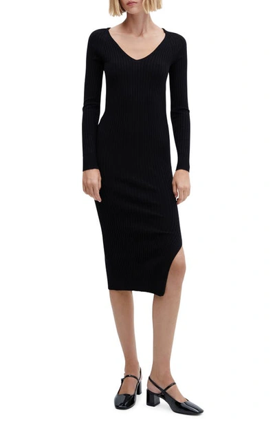 Shop Mango Long Sleeve Ribbed Sweater Dress In Black