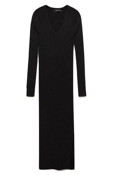 Shop Mango Long Sleeve Ribbed Sweater Dress In Black