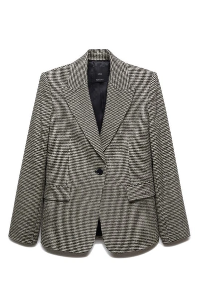 Mango Houndstooth Check Blazer In Black