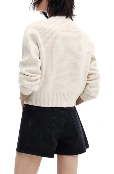 Shop Mango Perkins Embroidered Shoulder Sweater In Ecru