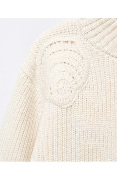 Shop Mango Perkins Embroidered Shoulder Sweater In Ecru