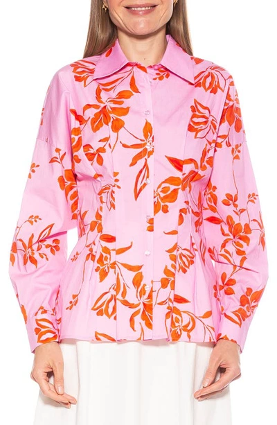 Shop Alexia Admor Calliope Fitted Long Sleeve Button-up Shirt In Pink Floral