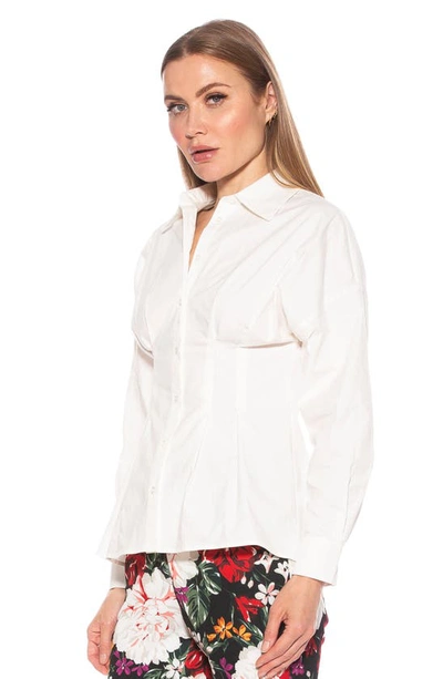 Shop Alexia Admor Calliope Fitted Long Sleeve Button-up Shirt In White
