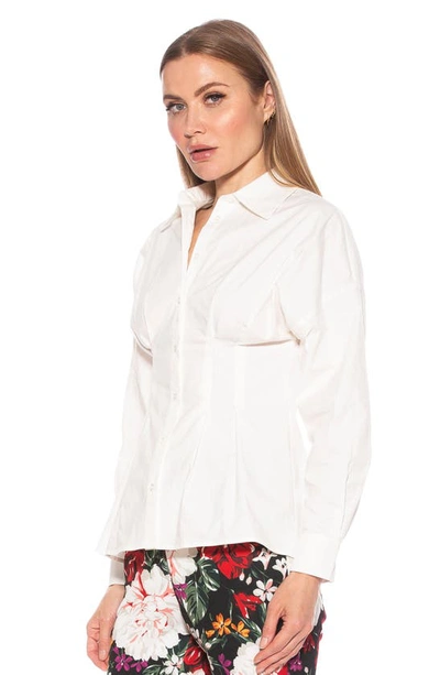 Alexia Admor Calliope Fitted Long Sleeve Button-up Shirt In White