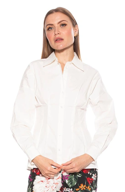 Alexia Admor Calliope Fitted Long Sleeve Button-up Shirt In White
