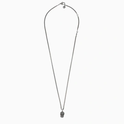 Shop Alexander Mcqueen Crystal Skull Necklace In Grey