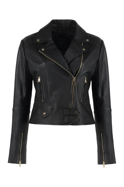 Shop Pinko Sensibile Leather Jacket In Black
