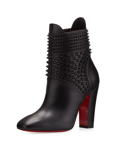 Christian Louboutin Praguoise Studded Red Sole Ankle Boot, Black In Black Leather