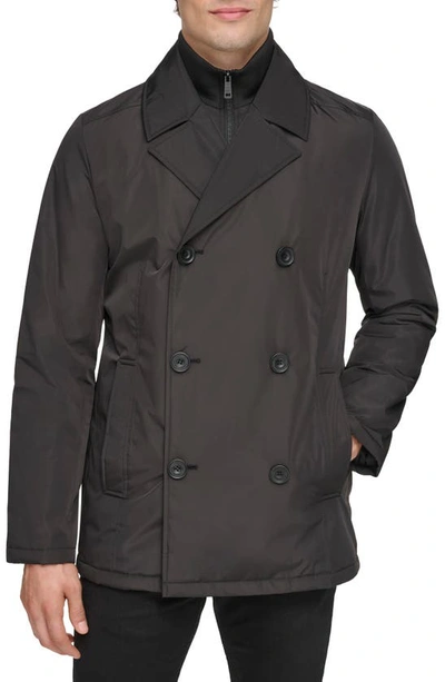 Kenneth Cole Water Resistant Double Breasted Bib Coat In Black