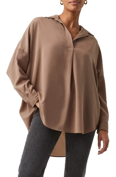 Shop French Connection Rhodes Crepe Popover Shirt In Mocha Mousse