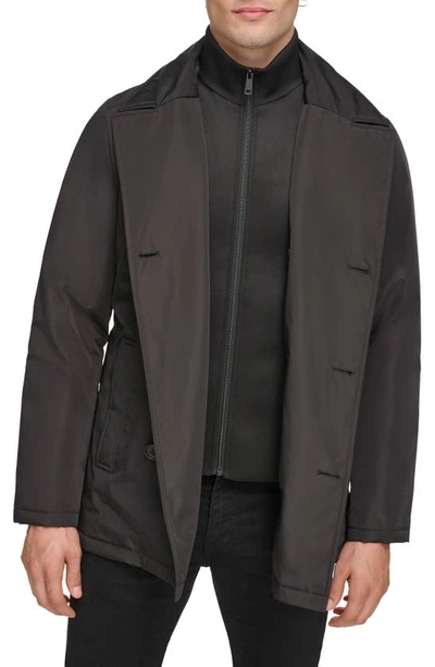 Kenneth Cole Water Resistant Double Breasted Bib Coat In Black
