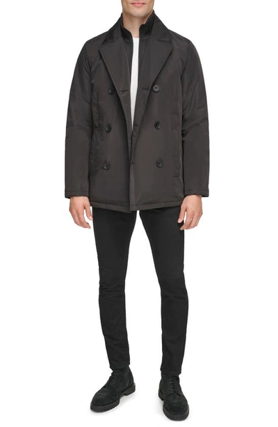 Kenneth Cole Water Resistant Double Breasted Bib Coat In Black