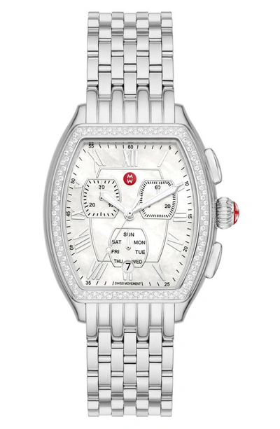 Shop Michele Releve Diamond Bracelet Watch, 36mm In Silver