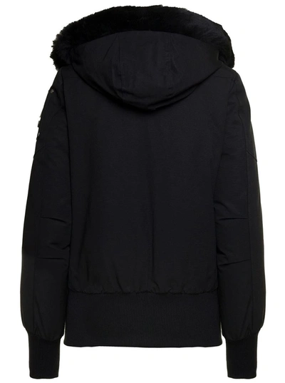 Shop Moose Knuckles 'debbie' Black Down Jacket With Logo Patch And Pompon In Cotton Blend Woman