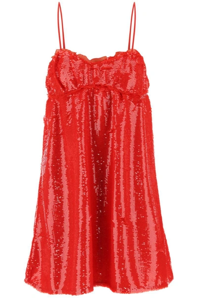 Shop Ganni Sequin Mini Dress In Red