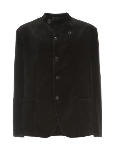 Shop Giorgio Armani Printed Velvet Jacket Guru Neck Clothing In Black