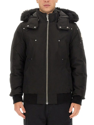 Shop Moose Knuckles Down Jacket With Hood In Black