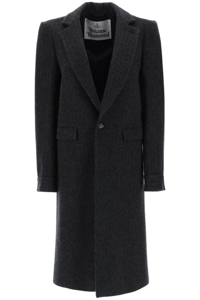Shop Vivienne Westwood Alien Teddy Pinstripe Coat In Grey