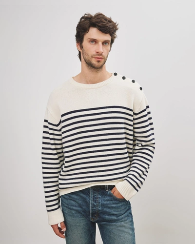 Shop Nili Lotan Marten Sweater In Ivory/dark Navy Stripe